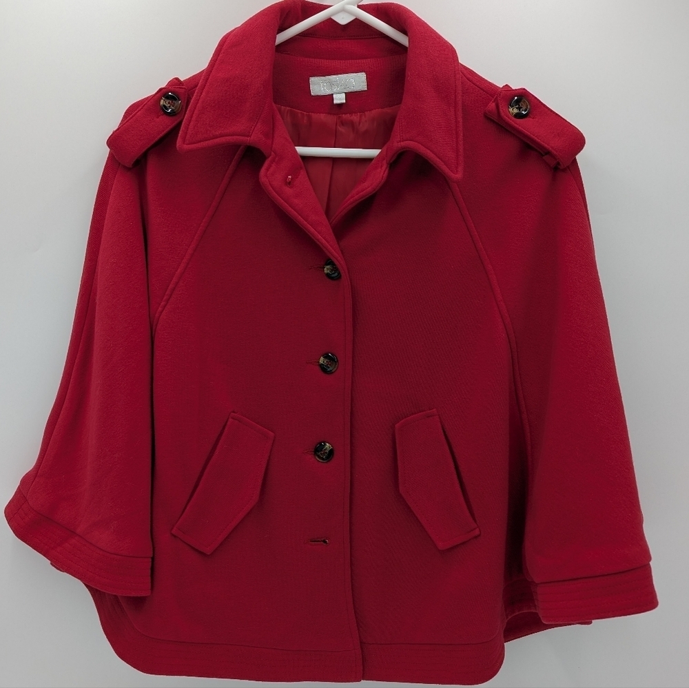 Taska Military Cape Coat Epaulettes Structured Officer Jacket Small Red